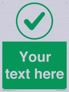 Custom green background, green tick in circle sign